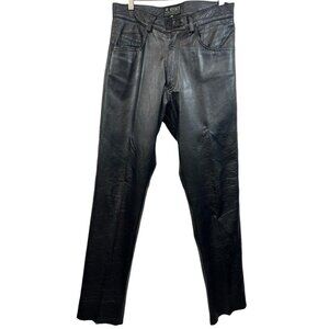 Vtg Kookie Black Leather Classic Jean Style Biker Pants 32 x 31 1/2 Zip Fly Moto